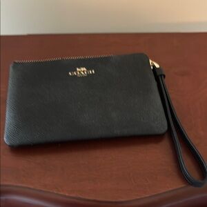 Coach Black Leather Wristlet with Gold Accents